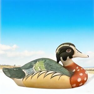 𝅺VINTAGE Ceramic Colorfully Duck 5” Tall 11” Long Hand Painted